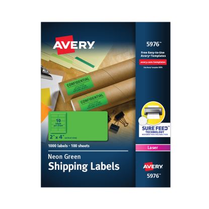 High-Visibility Permanent Laser ID Labels, 2 x 4, Neon Green, 1000/Box1