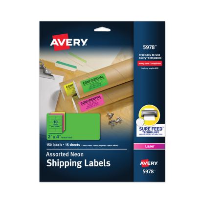High-Visibility Permanent Laser ID Labels, 2 x 4, Asst. Neon, 150/Pack1