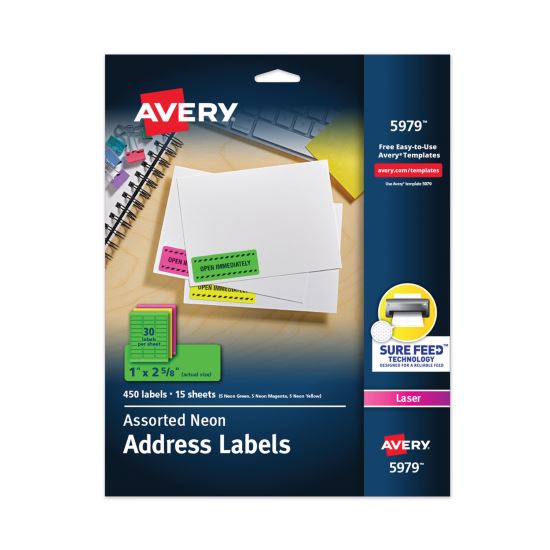 High-Visibility Permanent Laser ID Labels, 1 x 2 5/8, Asst. Neon, 450/Pack1