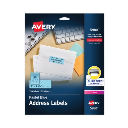 High-Visibility Permanent Laser ID Labels, 1 x 2 5/8, Pastel Blue, 750/Pack1