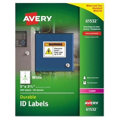 Durable Permanent ID Labels with TrueBlock Technology, Laser Printers, 3.5 x 5, White, 4/Sheet, 50 Sheets/Pack1