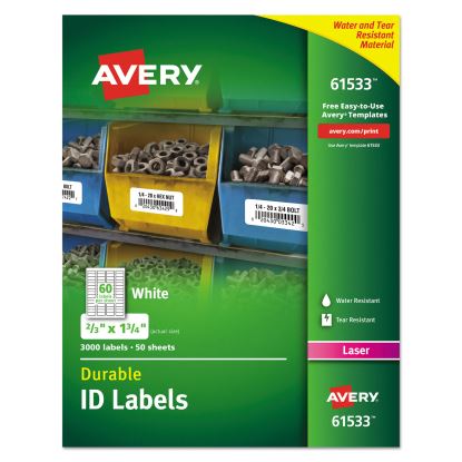 Durable Permanent ID Labels with TrueBlock Technology, Laser Printers, 0.66 x 1.75, White, 60/Sheet, 50 Sheets/Pack1