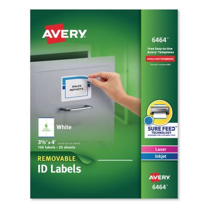Removable Multi-Use Labels, Inkjet/Laser Printers, 3.33 x 4, White, 6/Sheet, 25 Sheets/Pack1