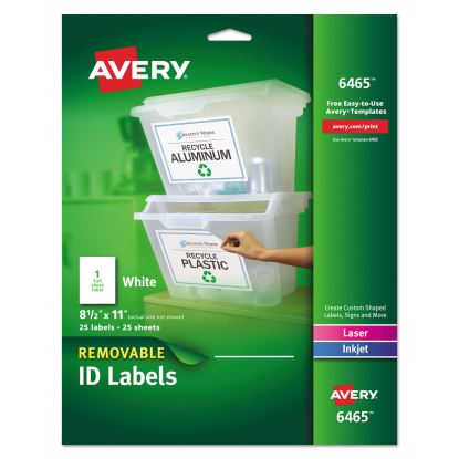 Removable Multi-Use Labels, Inkjet/Laser Printers, 8.5 x 11, White, 25/Pack1