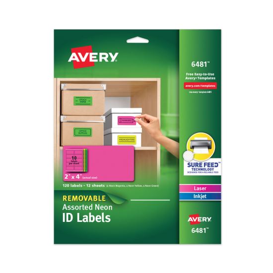 High-Vis Removable Laser/Inkjet ID Labels, 2 x 4, Asst. Neon, 120/Pack1