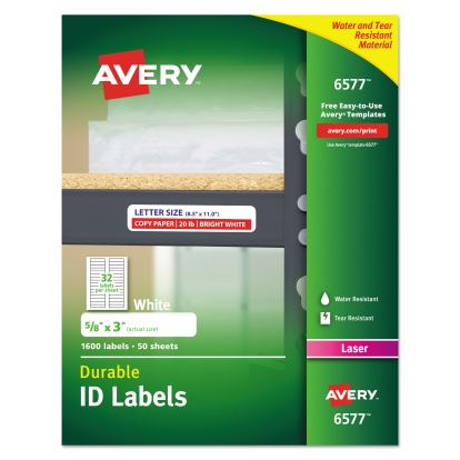 Durable Permanent ID Labels with TrueBlock Technology, Laser Printers, 0.63 x 3, White, 32/Sheet, 50 Sheets/Pack1