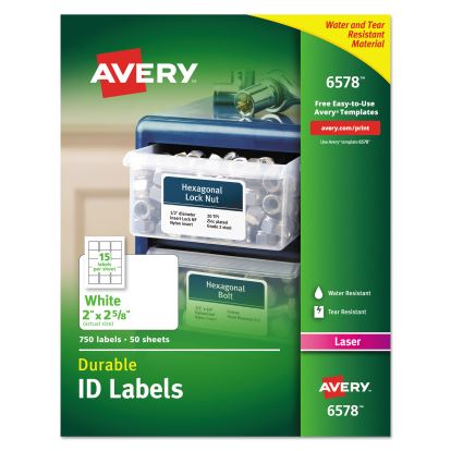 Durable Permanent ID Labels with TrueBlock Technology, Laser Printers, 2 x 2.63, White, 15/Sheet, 50 Sheets/Pack1