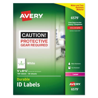 Durable Permanent ID Labels with TrueBlock Technology, Laser Printers, 5 x 8.13, White, 2/Sheet, 50 Sheets/Pack1