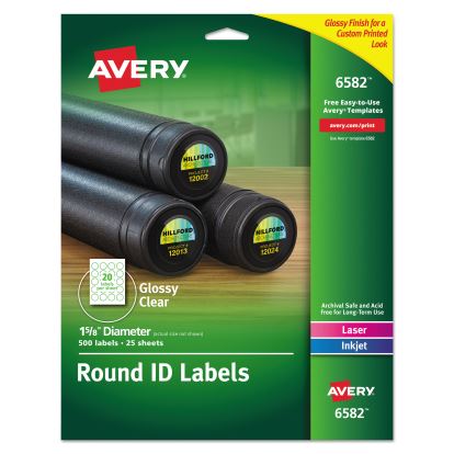Round Print-to-the Edge Labels with SureFeed and EasyPeel, 1.67" dia, Glossy Clear, 500/PK1