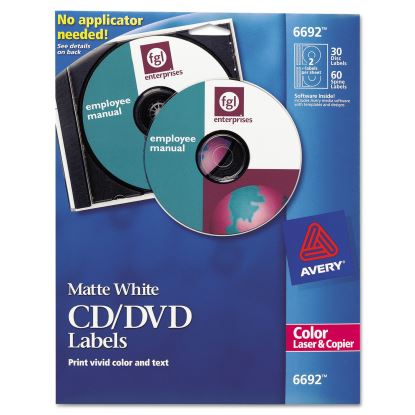 Laser CD Labels, Matte White, 30/Pack1