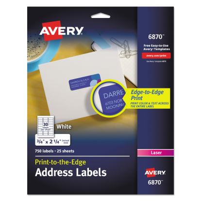 Vibrant Laser Color-Print Labels w/ Sure Feed, 3/4 x 2 1/4, White, 750/PK1