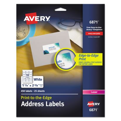 Vibrant Laser Color-Print Labels w/ Sure Feed, 1 1/4 x 2 3/8, White, 450/Pack1