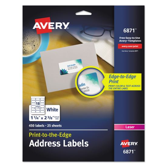 Vibrant Laser Color-Print Labels w/ Sure Feed, 1 1/4 x 2 3/8, White, 450/Pack1