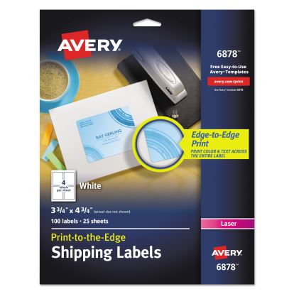 Vibrant Laser Color-Print Labels w/ Sure Feed, 3 3/4 x 4 3/4, White, 100/PK1