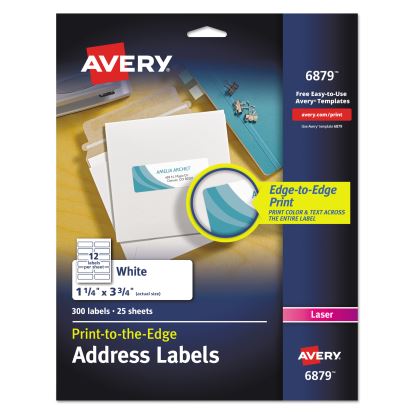 Vibrant Laser Color-Print Labels w/ Sure Feed, 1 1/4 x 3 3/4, White, 300/Pack1
