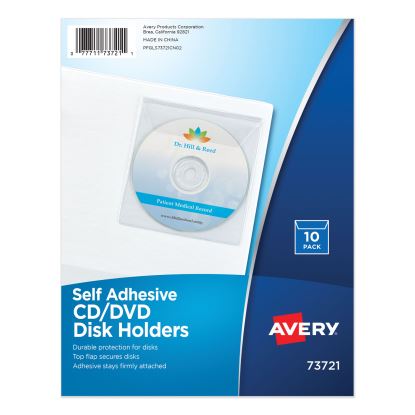 Self-Adhesive Media Pockets, 1 Disc Capacity, Clear, 10/Pack1