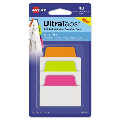 Ultra Tabs Repositionable Standard Tabs, 1/5-Cut Tabs, Assorted Neon, 2" Wide, 48/Pack1