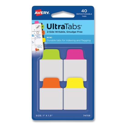 Ultra Tabs Repositionable Mini Tabs, 1/5-Cut Tabs, Assorted Neon, 1" Wide, 40/Pack1