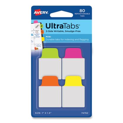 Ultra Tabs Repositionable Tabs, Mini Tabs: 1" x 1.5", 1/5-Cut, Assorted Neon Colors, 80/Pack1