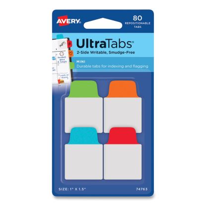 Ultra Tabs Repositionable Tabs, Mini Tabs: 1" x 1.5", 1/5-Cut, Assorted Colors, 80/Pack1