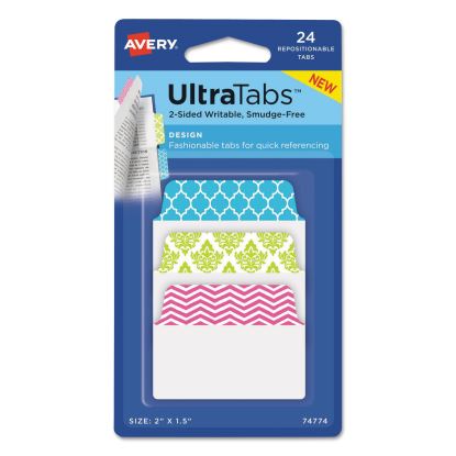 Ultra Tabs Repositionable Tabs, Fashion Patterns: 2" x 1.5", 1/5-Cut, Assorted Colors, 24/Pack1