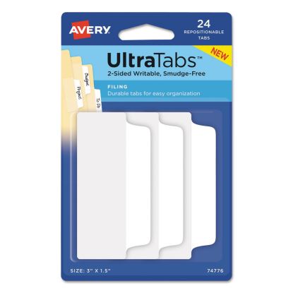 Ultra Tabs Repositionable Wide Tabs, 1/3-Cut Tabs, White, 3" Wide, 24/Pack1