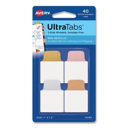 Ultra Tabs Repositionable Tabs, Mini Tabs: 1" x 1.5", 1/5-Cut, Assorted Metallic Colors, 1" Wide, 40/Pack1