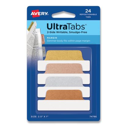 Ultra Tabs Repositionable Margin Tabs, 1/5-Cut Tabs, Assorted Metallic, 2.5" Wide, 24/Pack1