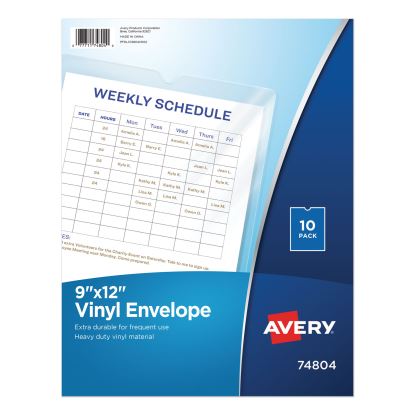 Top-Load Clear Vinyl Envelopes w/Thumb Notch, 9” x 12”, Clear, 10/Pack1