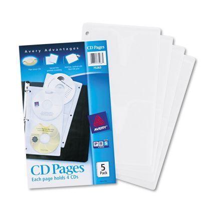 Two-Sided CD Organizer Sheets for Three-Ring Binder, 4 Disc Capacity, Clear, 5/Pack1