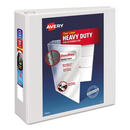 Heavy-Duty View Binder with DuraHinge and Locking One Touch EZD Rings, 3 Rings, 4" Capacity, 11 x 8.5, White1