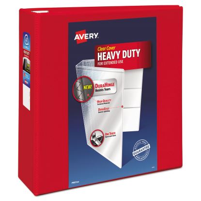 Heavy-Duty View Binder with DuraHinge and Locking One Touch EZD Rings, 3 Rings, 4" Capacity, 11 x 8.5, Red1