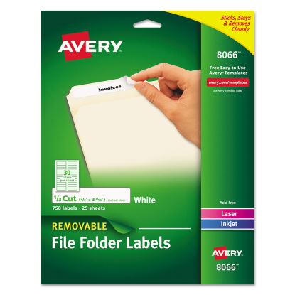 Removable File Folder Labels with Sure Feed Technology, 0.66 x 3.44, White, 30/Sheet, 25 Sheets/Pack1