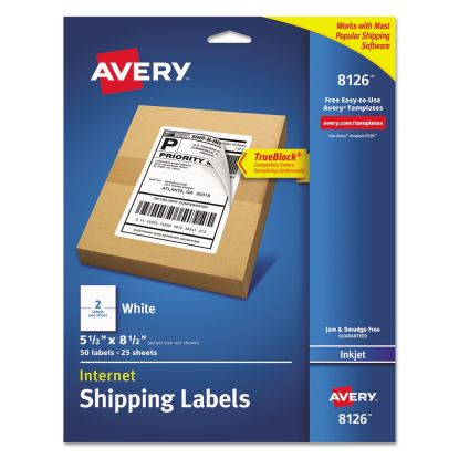 Shipping Labels w/ TrueBlock Technology, Inkjet Printers, 5.5 x 8.5, White, 2/Sheet, 25 Sheets/Pack1