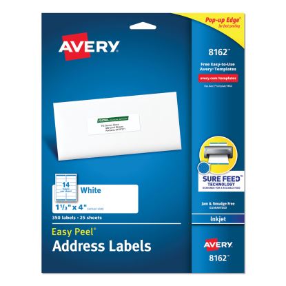 Easy Peel White Address Labels w/ Sure Feed Technology, Inkjet Printers, 1.33 x 4, White, 14/Sheet, 25 Sheets/Pack1