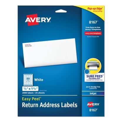 Easy Peel White Address Labels w/ Sure Feed Technology, Inkjet Printers, 0.5 x 1.75, White, 80/Sheet, 25 Sheets/Pack1