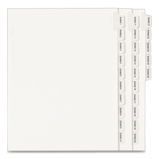 Preprinted Legal Exhibit Side Tab Index Dividers, Allstate Style, 25-Tab, Exhibit 1 to Exhibit 25, 11 x 8.5, White, 1 Set1