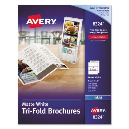 Tri-Fold Brochures, 92 Bright, 83lb, 8.5 x 11, Matte White, 100/Pack1