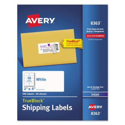 Shipping Labels w/ TrueBlock Technology, Inkjet Printers, 2 x 4, White, 10/Sheet, 50 Sheets/Box1