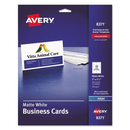 Printable Microperforated Business Cards w/Sure Feed Technology, Inkjet, 2 x 3.5, White,  250 Cards, 10/Sheet, 25 Sheets/Pack1