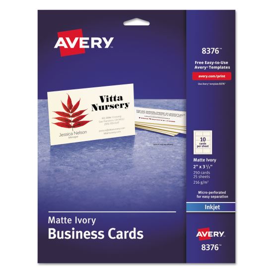 Printable Microperforated Business Cards w/Sure Feed Technology, Inkjet, 2 x 3.5, Ivory, 250 Cards, 10/Sheet, 25 Sheets/Pack1
