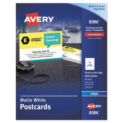 Printable Postcards, Inkjet, 85 lb, 4 x 6, Matte White, 100 Cards, 2 Cards/Sheet, 50 Sheets/Box1