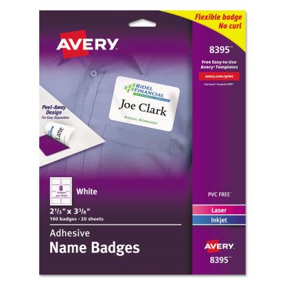 Flexible Adhesive Name Badge Labels, 3.38 x 2.33, White, 160/Pack1