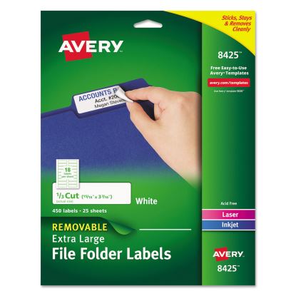 Removable File Folder Labels with Sure Feed Technology, 0.94 x 3.44, White, 18/Sheet, 25 Sheets/Pack1