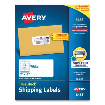 Shipping Labels w/ TrueBlock Technology, Inkjet Printers, 2 x 4, White, 10/Sheet, 100 Sheets/Box1