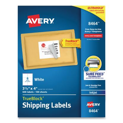 Shipping Labels w/ TrueBlock Technology, Inkjet Printers, 3.33 x 4, White, 6/Sheet, 100 Sheets/Box1
