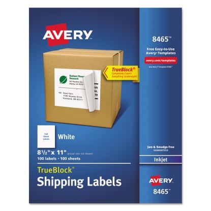 Shipping Labels with TrueBlock Technology, Inkjet Printers, 8.5 x 11, White, 100/Box1