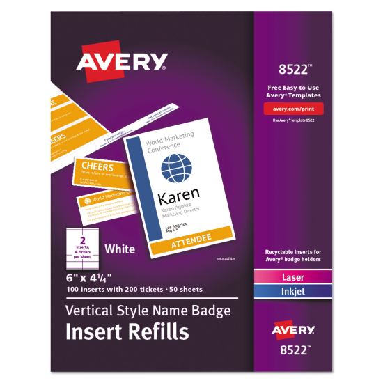 Name Badge Insert Refills, Vertical, 4 1/4 x 6, White, 100/Pack1