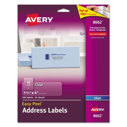 Matte Clear Easy Peel Mailing Labels w/ Sure Feed Technology, Inkjet Printers, 1.33 x 4, Clear, 14/Sheet, 25 Sheets/Pack1