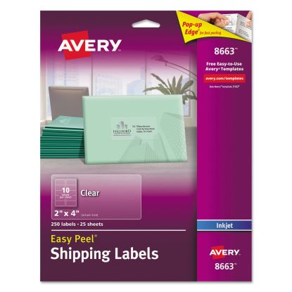 Matte Clear Easy Peel Mailing Labels w/ Sure Feed Technology, Inkjet Printers, 2 x 4, Clear, 10/Sheet, 25 Sheets/Pack1